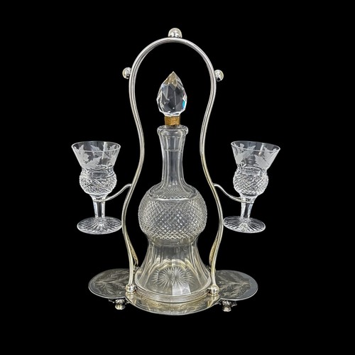 Victorien Edinbourg Cristal 'Chardon' Plaqué Argent Décanteur Set, 2 Tir Verres