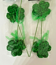 NEW LOT OF 4 ST PATRICKS DAY 10.5" SHAMROCK PICKS TREE CRAFT FLORAL FREE SHIP