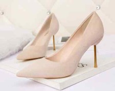 Decolte scarpe donna beige ufficio comodo 8 cm eleganti pelle sintetica 92358