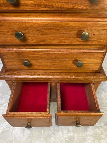 Vtg Diminutive Chest on Chest 6 Drawer Red Felt Lined Drawers Oak Mahogany & Oth - Picture 3 of 11