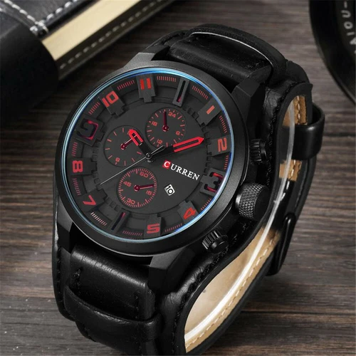CURREN Herren Quarzuhr großes Zifferblatt Mode Leder männlich Militär Armbanduhr Geschenk - Bild 10 von 11