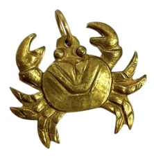 Vintage Crab Charm Pendant Etched Brass Vintage Jewelry Nautical Charm Gift