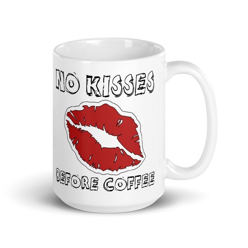 Keine Küsse vor Kaffee Humor Neuheit Grafik Keramik Kaffeebecher - Bild 4 von 5