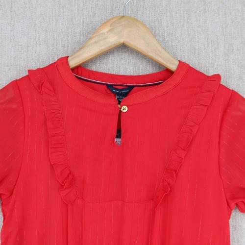 Tommy Hilfiger Dress Fit Flare Ruffle Pleated Key Hole Formal Lined Red XL 16 - Picture 6 of 12