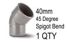1 x 40mm Solvent Weld Waste 45 Degree Spigot Bend Grey Water Pipe Plumbing Drain