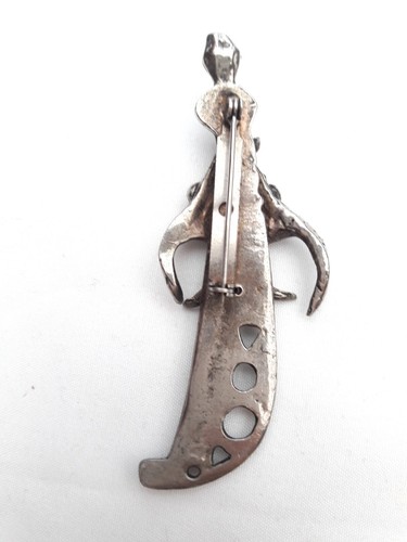 Vintage Hand made Unmarked Sterling Silver Brooch Lobster claw Sword 18 grams - Picture 2 of 5