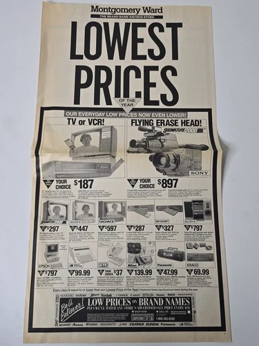 Vintage Montgomery Ward Late 1989 Foldout TV VCR Appliances Furniture Sale Ad