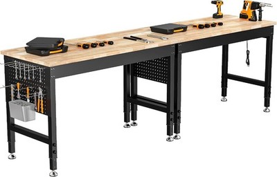 96'' Adjustable Heavy Duty Workbench 2000 LBS Load Capacity Rubber Wood Work