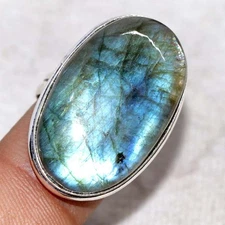 Fiery Labradorite 925 Silver Plated Ring US 7 Red Carpet Look Jewelry JW