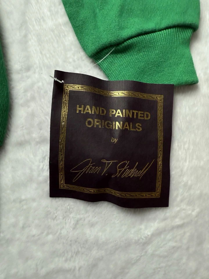 Suéter Feo Navidad Joan Studwell Años 90 De Colección Pintado a Mano Brillo Grande Verde Foto 3 de 4