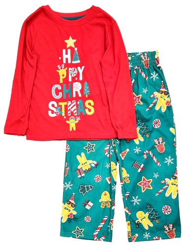 Conjunto de pijama de 2 piezas rojo y verde Feliz Navidad para niños X-Pequeño 4-5 - Imagen 1 de 2