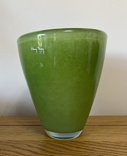 Henry Dean Belgian Signed Blown green Art Glass Vase