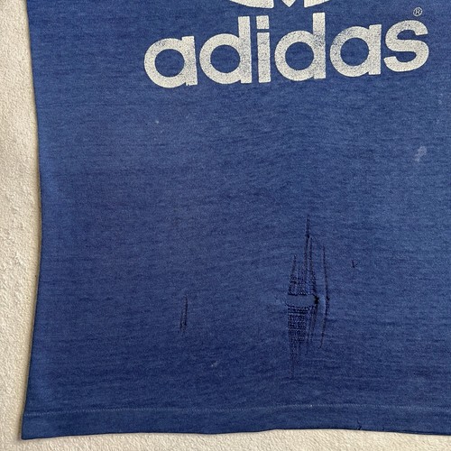 Vintage 80s Adidas Medium T-Shirt Blue Tee Thin Distressed Trefoil Double Thrash - Bild 18 von 24