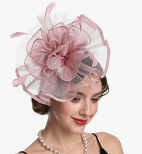 Haojing Women's Organza Church British Fascinator Pink