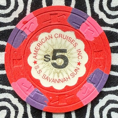 PRIVATE SALE - S.S. Savannah Sun $5 American Cruises Wet Ship Casino Chip V824