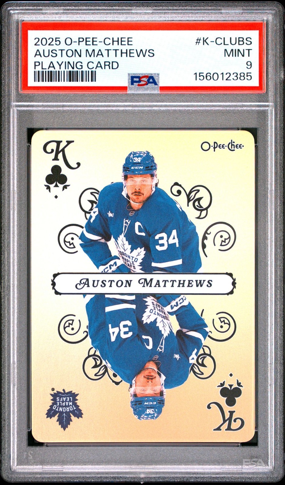 2025-26 O-Pee-Chee PLAYING CARDS K-CLUBS AUSTON MATTHEWS PSA 9 POP 1