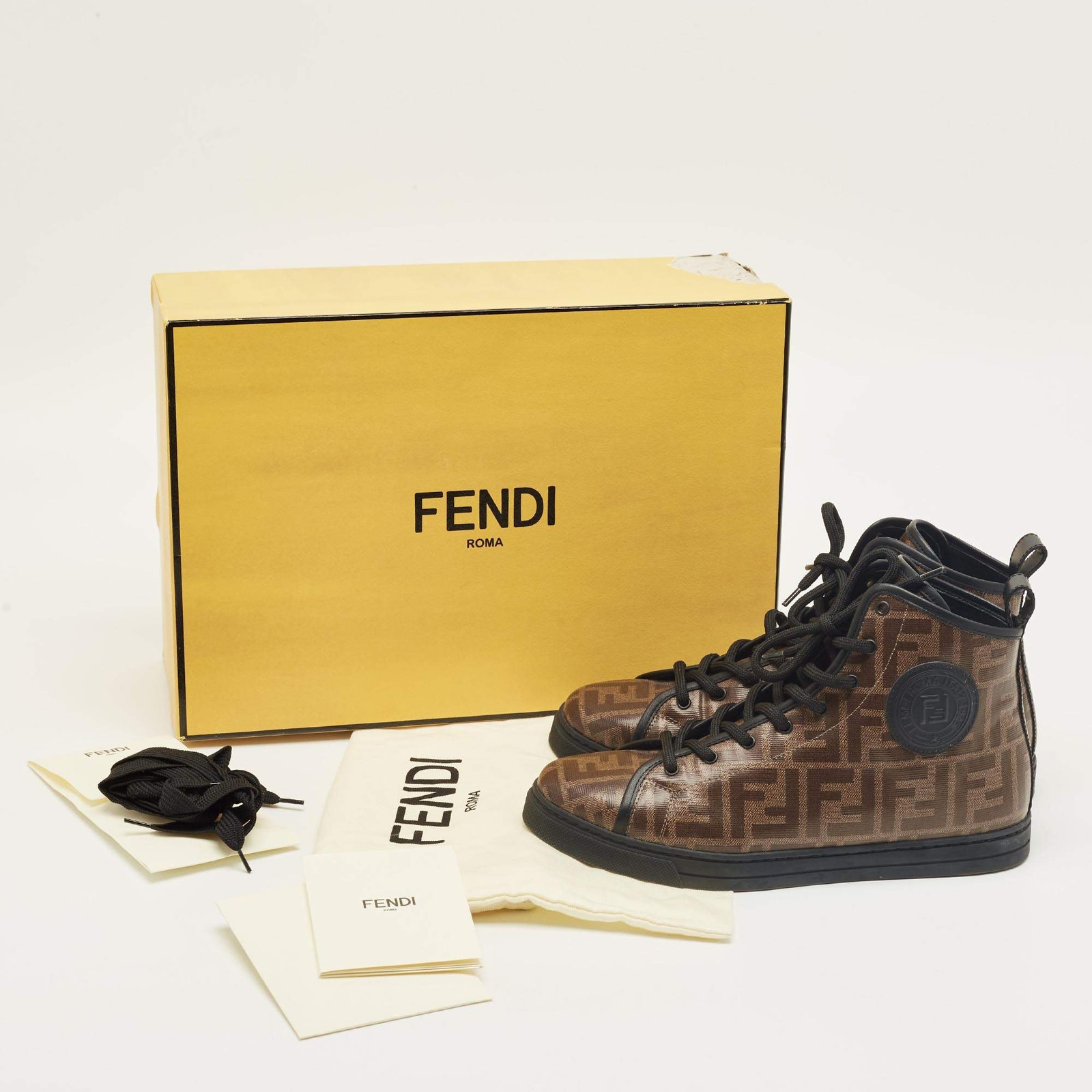 Fendi Brown Zucca Coated Canvas Lace up High Top Sneakers Size 39 thumbnail 9