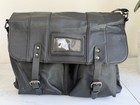 French Connection Black Leather Messenger Bag Vintage shoulder strap buckles