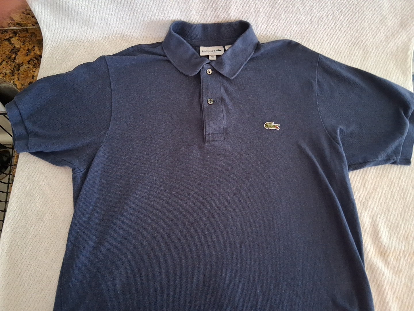 Lacoste Polo Shirt Mens Size 5 Large Denim Blue Croc Logo 100% Mesh Cotton 