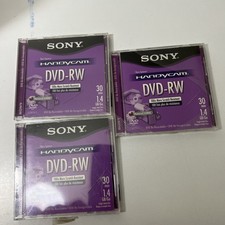 3 Sony Handycam DVD-RW 30min 1.4GB Single Sided Disc New Re-recordable Read Desc