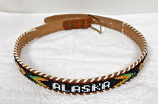 Alaska Wampum Hand Beaded Steerhide Tooled Leather Belt 31" Long 28" to Hole