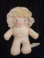 Vintage Bantam Collections Baby Doll Plush w/ Rattle Inside Pink White Blonde 7"