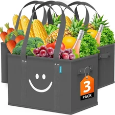 Reusable Grocery Bags 3 Pack - Collapsible Tote Shopping Bags with Sturdy Han...