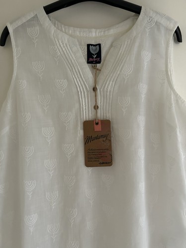 Debenhams Mantaray Tulip Pattern White Sleeveless V Neck Top, Size 18 - Picture 3 of 5