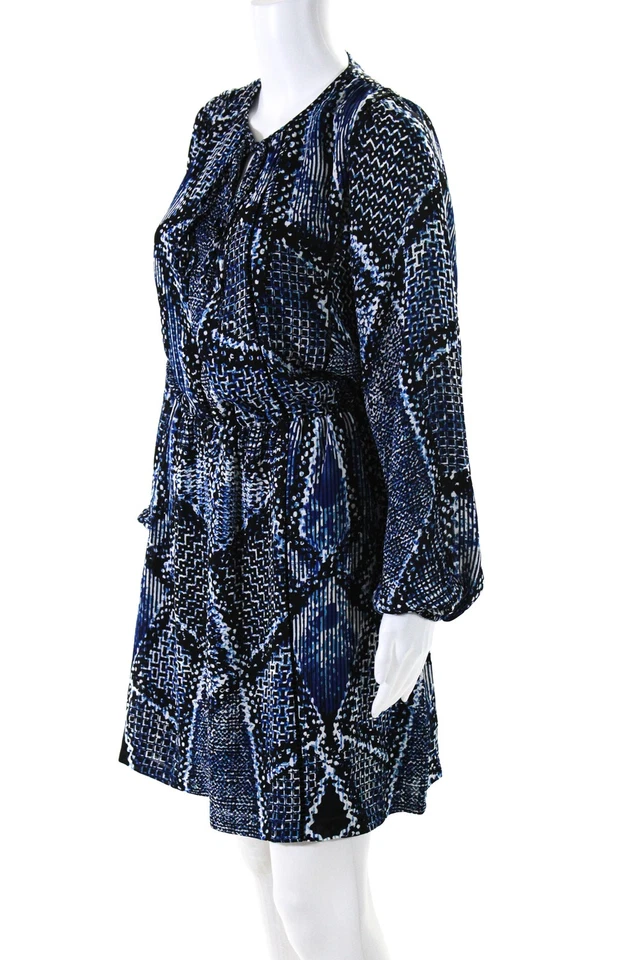 Parker Womens Abstract Print Long Sleeves A Line Dress Black Blue Size Small - Image 2 of 4