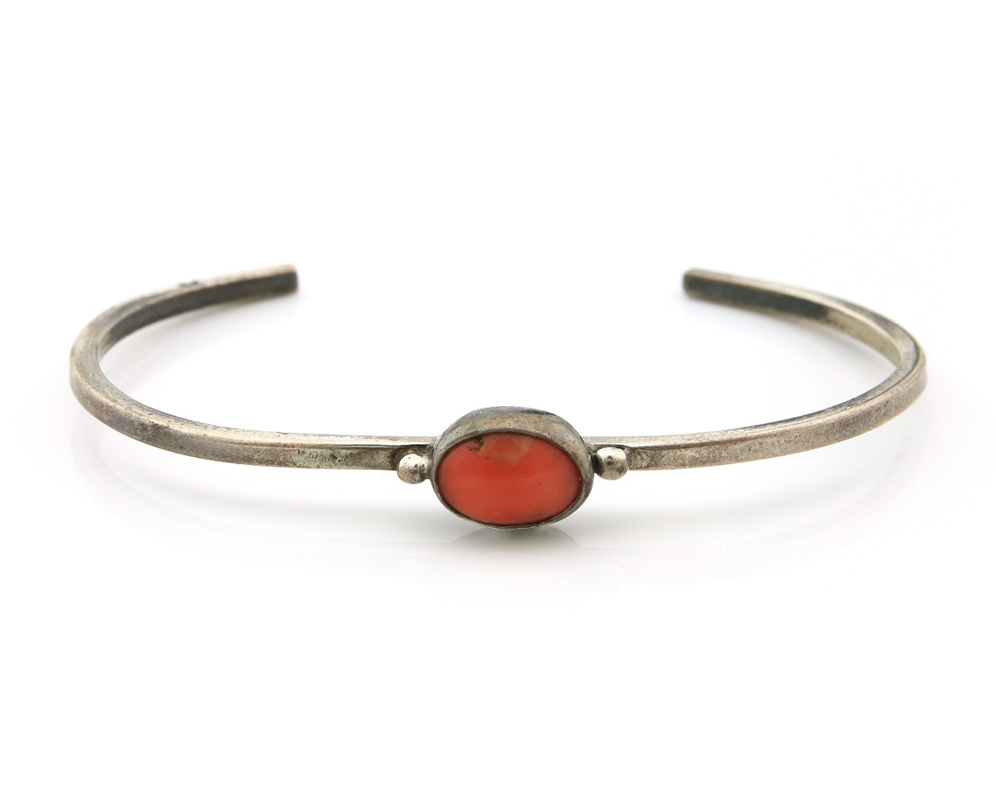 Navajo Cuff Bracelet Sterling Silver Vintage Coral Hand Stamped Native Artist