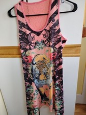womens Sun Dress .size  Small.Cotton/Poly. Bling Tiger.Peach,Black Multi Color.