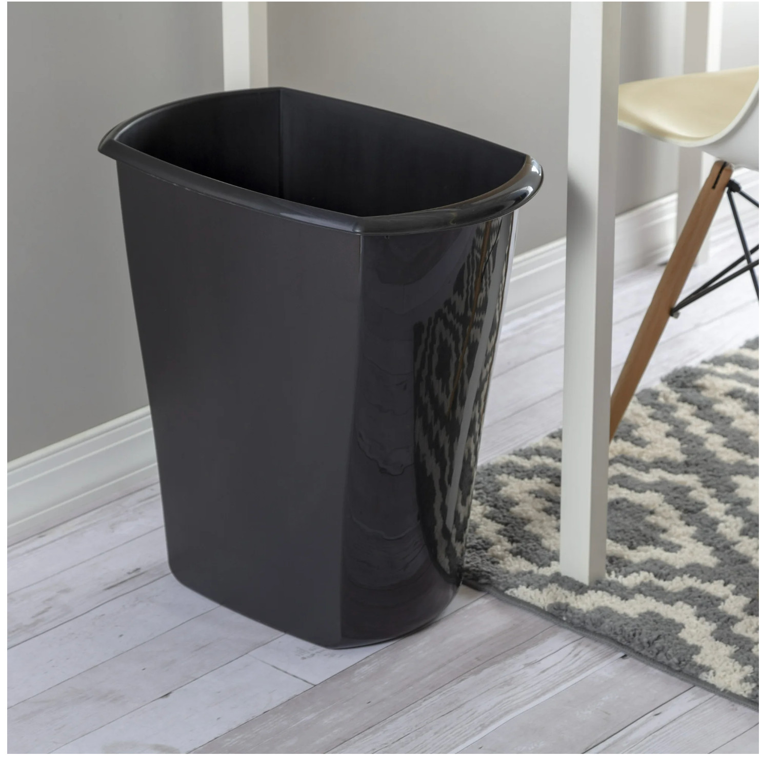 Kitchen Trash Can, 10 Gallon Plastic Garbage Bin with No Lid, Black 18x12x19