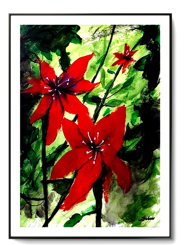 LOVELESS - "CRIMSON PETALS" 11 X 15 acrylic on gallery  paper COA
