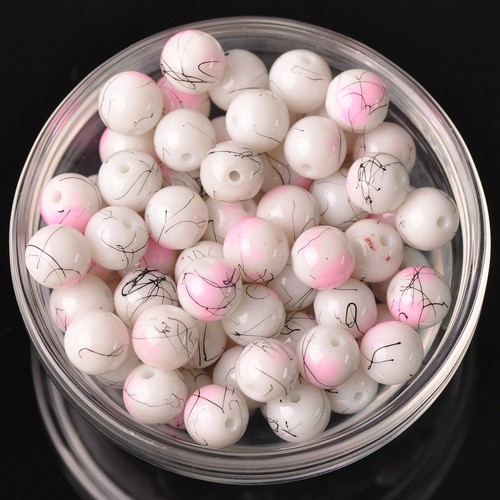 50 cuentas sueltas de vidrio opaco con patrones de manchas de garabateo redondas de 10 mm 12 mm hágalo usted mismo joyería - Imagen 15 de 20