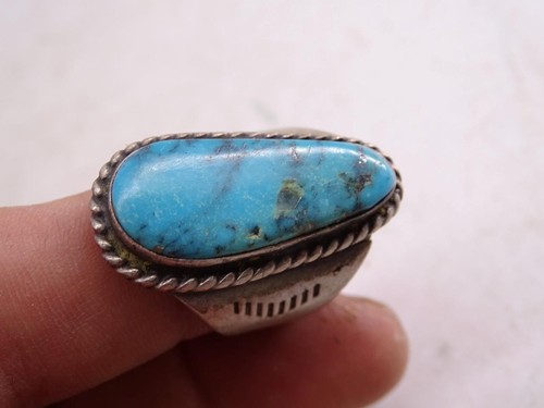 Vintage Native American Navajo Indian Sterling Silver Turquoise Men's Ring 13.9g - Picture 2 of 5