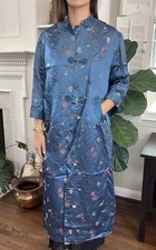 Vintage Long Chinese 40 M Satin Coat Blue