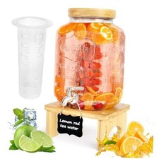 2 Gallon Drink Dispenser with Stand  Glass Beverage Dispenser With Wood Stand,