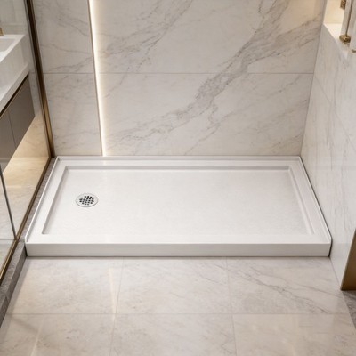 60''x32'' Left Drain Single Threshold Shower Base with Anti-Slip Texture Surface