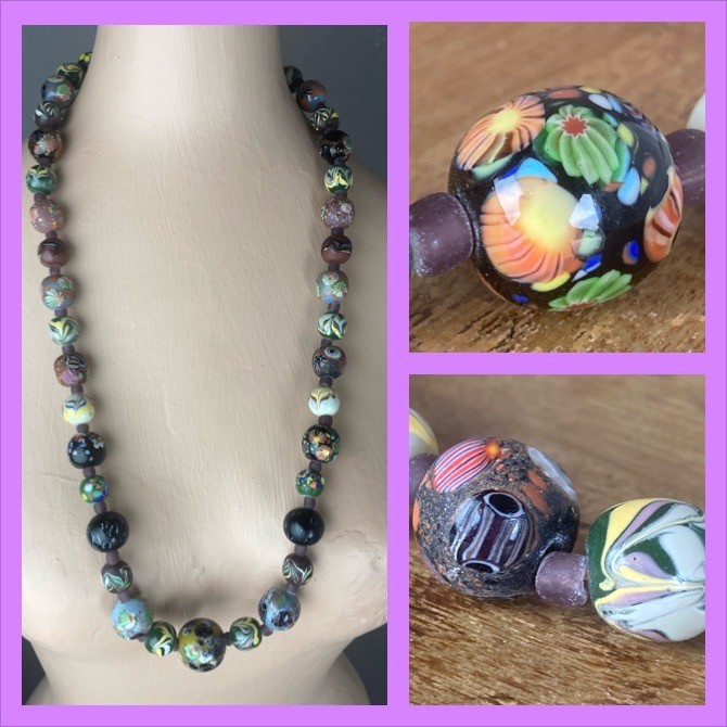 Millefiori Multicolor Glass Bead Necklace / Strand Fixed Closure