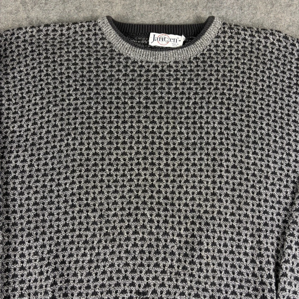 Suéter Tejido Vintage Para Hombre Gris Negro Patrón Talla Mediana Años 90 Hecho en EE. UU. Navidad Foto 4 de 4