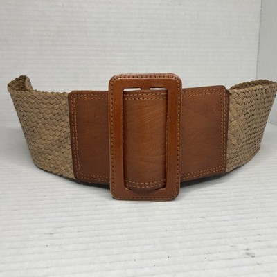 CHRISTIAN DIOR vintage women's Khaki Tan Woven leather wide belt