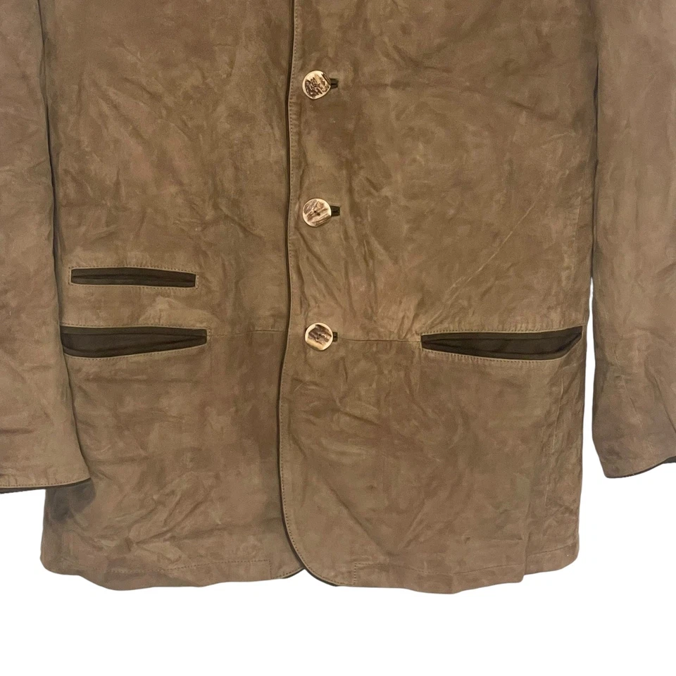 Chaqueta Schneiders Salzburg Para Hombre Talla 40 Mediana Marrón Piel de Cabra Gamuza Botón Foto 3 de 4