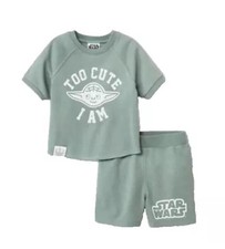 Star Wars Baby Boy 12M 2-Piece Outfit   Yoda Top  Shorts Set Green   New
