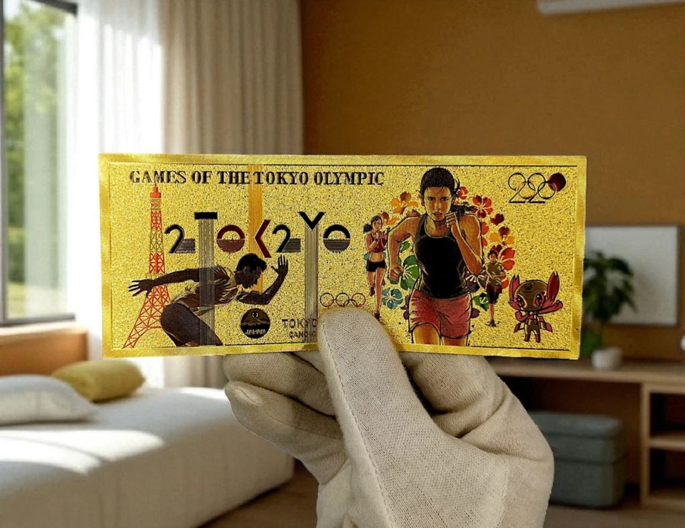 Billete coleccionable de PVC de lámina de 24 k de los Juegos Olímpicos de Tokio 2020 chapado en oro Foto 3 de 4