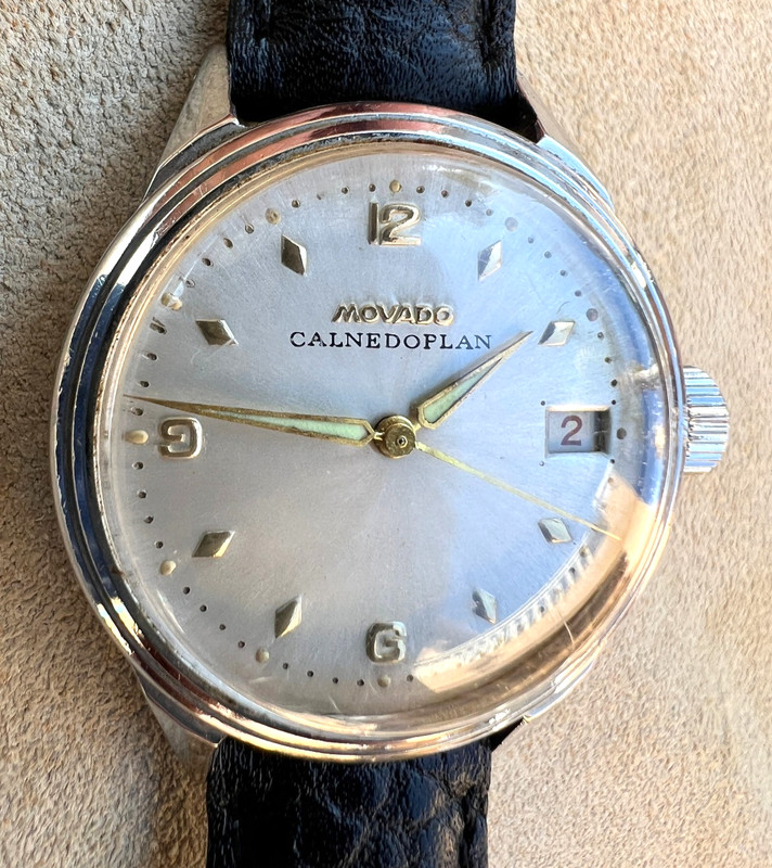 Vintage Movado Calendoplan stainless steel case wristwatch rare 1950's Works