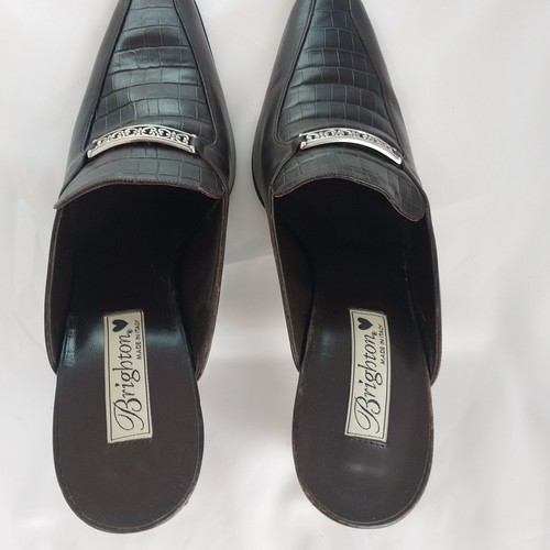 Vintage BRIGHTON Roxi Größe 11M Braun Leder Pfennigabsatz Pantoletten Schuhe Hergestellt in Italien - Bild 6 von 14