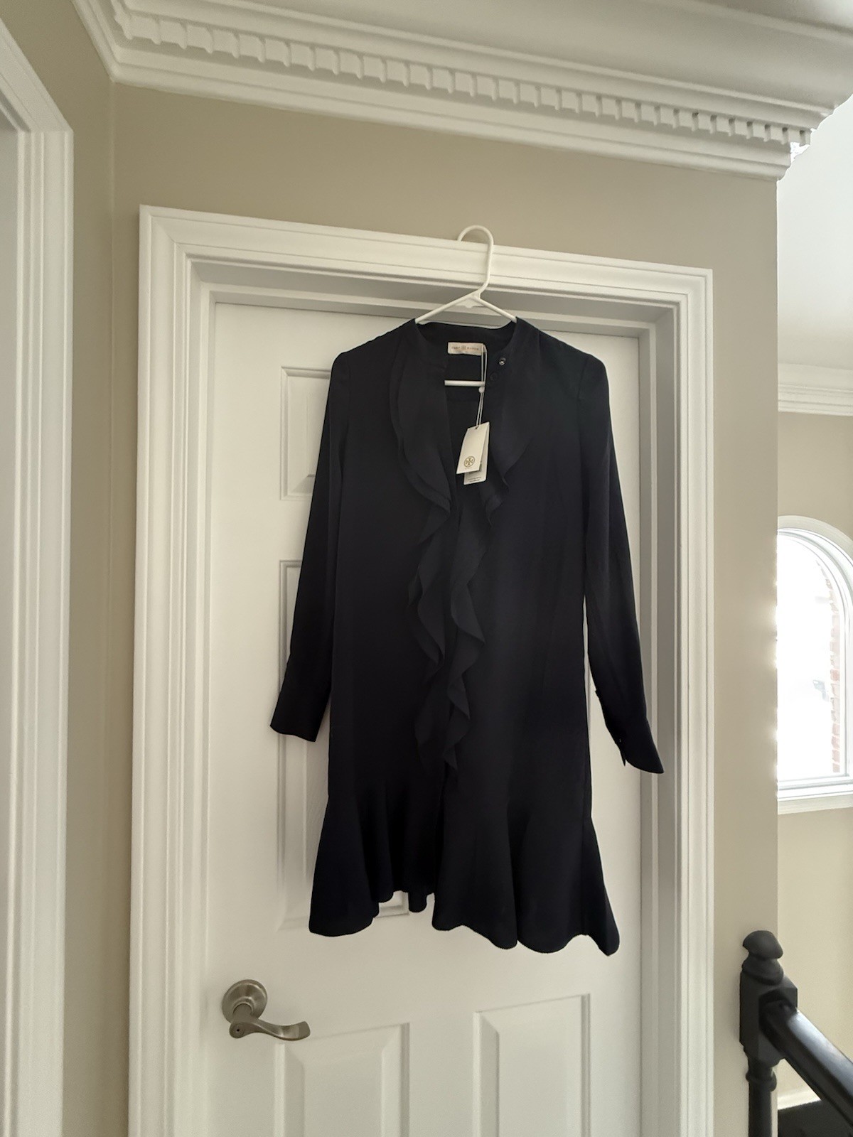 Tory Burch Jane Navy Blue Long Sleeve Ruffle Shirt Dress Women /Size 00 thumbnail 8