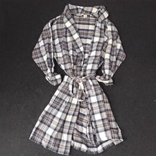 LL Bean Scotch Plaid Flannel Robe Men Medium Gray Lounge Cotton Belted Sleepwear
