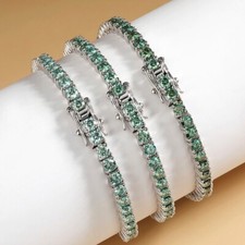 3mm Round Cut Green Moissanite Tennis Chain Bracelet Women's 925 Sterling Silver