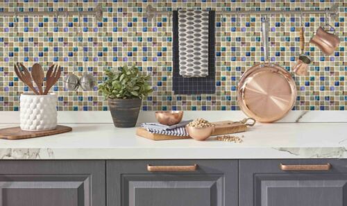 Tile sticker wall transfer Stone Mosaic travertine Kitchen bathroom peel stick - Picture 3 of 5